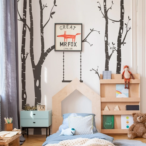 Nordischer Stil Birke Wald Schaukel Wandtattoo DIY Große PVC Silhouette Aufkleber Für Kinderzimmer Schlafzimmer Wandkunst Dekor