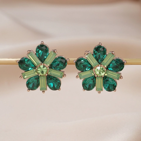 Alloy Flower Stud Earrings With Colorful Rhinestones For Women Fashion Jewelry Elegant Floral Earring Post Accessories