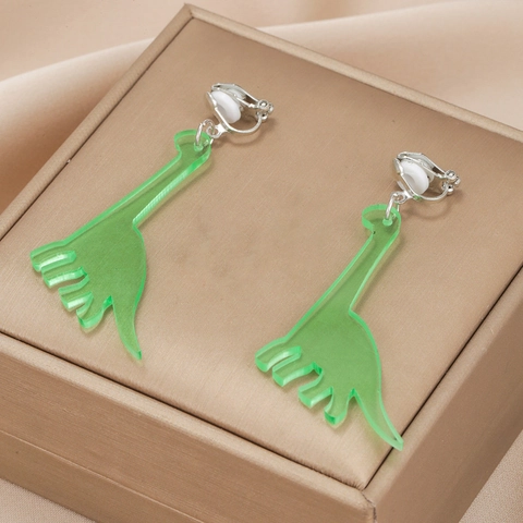 Cute Acrylic Dinosaur Clip On Earrings For Women Kids Cartoon T-Rex Stegosaurus Animal Shape No Pierced Jewelry Accessory