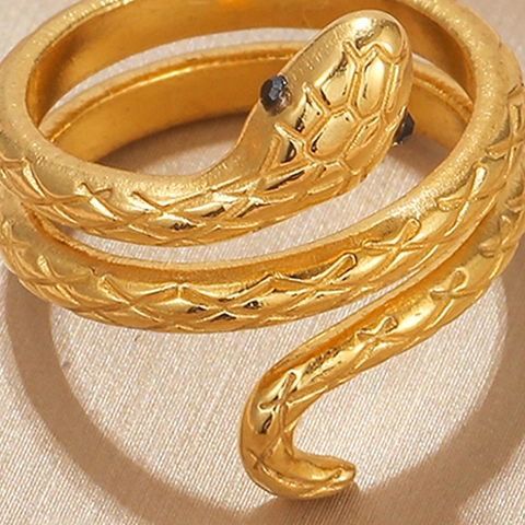 Anelli Aperti Vintage In Acciaio Inossidabile Placcato Oro Serpente Sole Luna Stella Pietra Preziosa Regolabile Per Donna