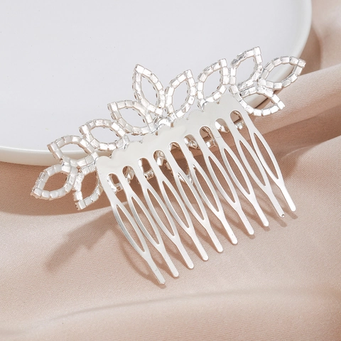 Pettine per Capelli Sposa Vintage con Strass in Lega d'Argento Forma Fiore Foglia Gioielli per Matrimonio Festa Donna