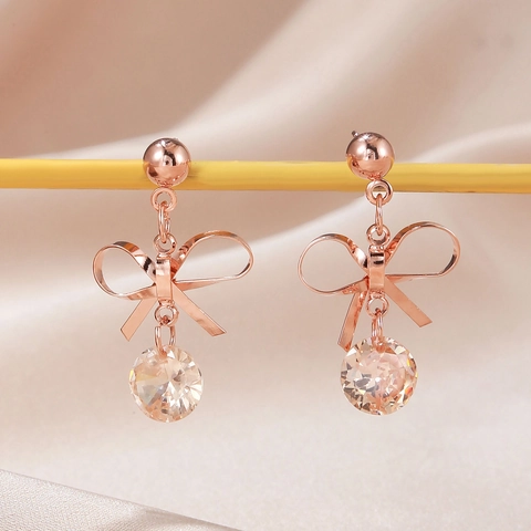 Koperen Oorbellen Dames Strik Zirkonia Hol Blad Geometrische Driehoek Gedraaide Ring Feestelijke Elegante Mode Accessoires