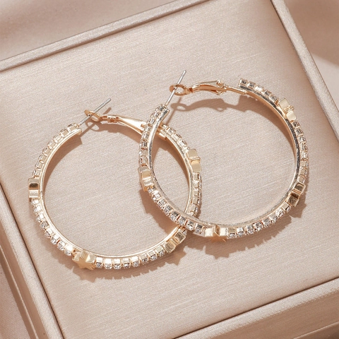 Hoop Ohrringe Legierung Strass Stern Mit Silbernem Ohrstecker Funkelnder Modeschmuck Für Damen Elegantes Accessoire