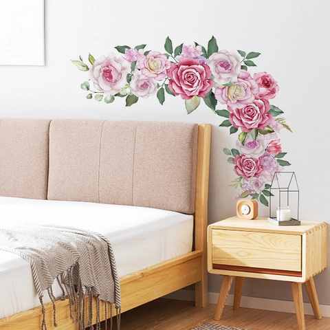 Stickers Muraux Floraux Rose Pivoine Aquarelle PVC Autocollants Amovibles Pour Chambre Salon Décoration Maison Moderne Esthétique