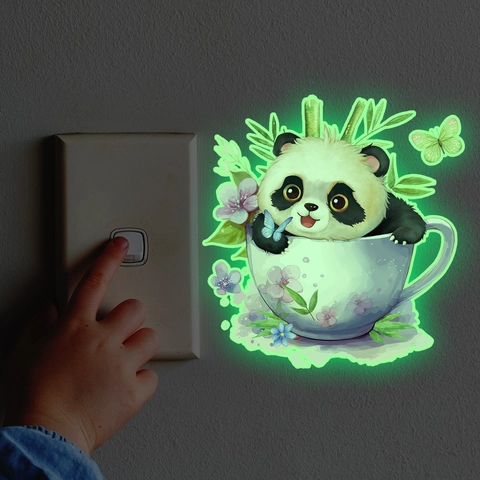 Adesivo Da Parete Panda Cartone Animato Luminoso Al Buio Decalcomanie Interruttore Luce Fluorescente PVC Impermeabile