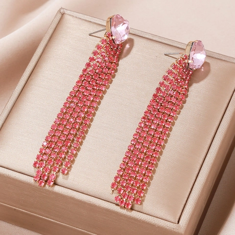 Hartvorm Strass Kwastje Oorbellen Lange Dangle Legering Zirkoon Drop Elegante Sieraden Voor Vrouwen