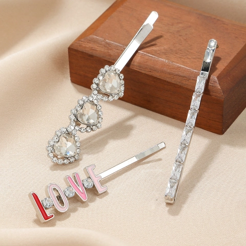 Mollette Per Capelli Con Strass Lega Smalto Dolce Elegante Cuore AMORE Design Quotidiano Matrimonio Festa Stile Fresco Donne