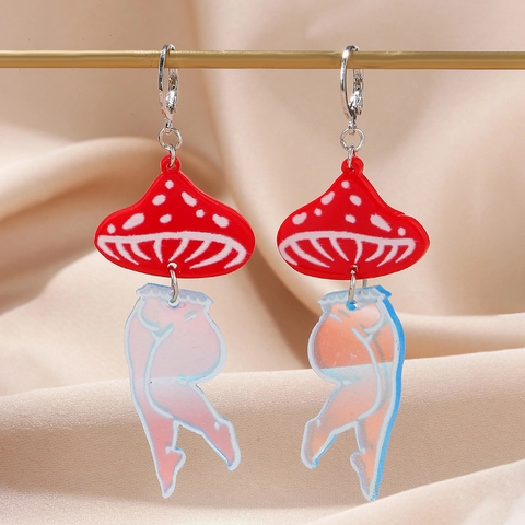 Pendientes Colgantes De Champiñón De Acrílico Colgante De Piernas De Mujer Irisadas Joyas Creativas De Pop Art