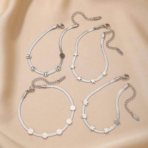 Bracciale A Catena Serpente In Acciaio Inossidabile Con Ciondoli Stella Quadrifoglio Albero Della Vita Gioielli Minimalisti Regolabile
