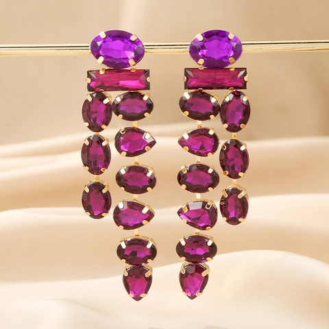 Böhmische Lange Quasten Ohrringe Legierung Bunte Strass Wassertropfen Geometrisch Für Damen Party Abendessen Schmuck
