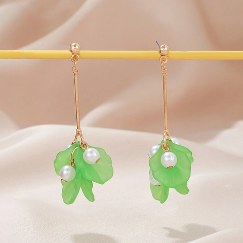 Pendientes Largos Elegantes De Pétalos De Flores Con Aleación Y Perlas Artificiales De Imitación Joyería Floral Para Mujer Estilo Fresco