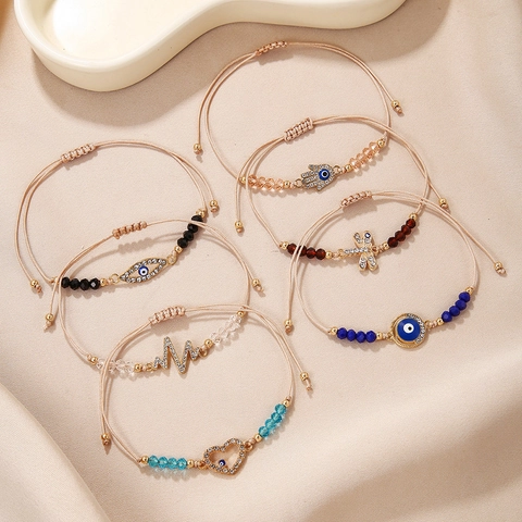 Evil Eye Hamsa Hand Gewebtes Kordelarmband Verstellbar Legierung Strass Anhänger Boho Schmuck Für Damen Herren