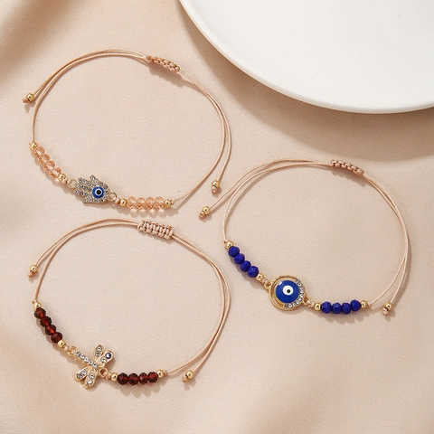Evil Eye Hamsa Hand Gewebtes Kordelarmband Verstellbar Legierung Strass Anhänger Boho Schmuck Für Damen Herren