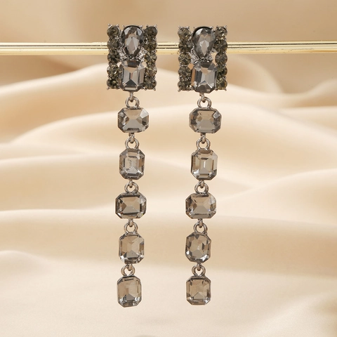 Longues Boucles D'oreilles Pendantes Lustre Pour Femmes Alliage Géométrique Carré Strass Pompon Bijoux Quotidien Fête Mode
