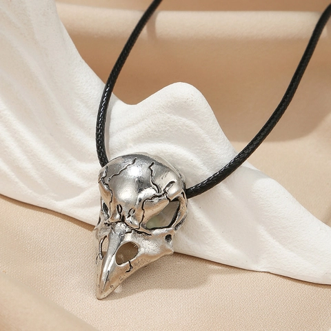 Collana Pendente Teschio Di Uccello Lega Di Zinco Cordino Di Cera Luminoso Al Buio Halloween Gotico Punk Gioielli