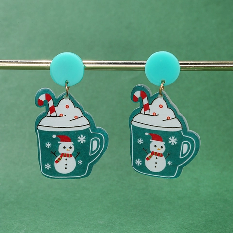 Weihnachten Schneemann Tasse Tropfenohrringe Acryl Festlicher Feiertagsschmuck Für Damen Süßes Winterparty Accessoire