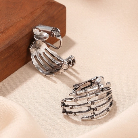Clip Per Orecchie Mano Scheletro Lega Di Zinco Gotico Punk Teschio Osso Stile Argento Vintage Halloween Accessori Cosplay Donne