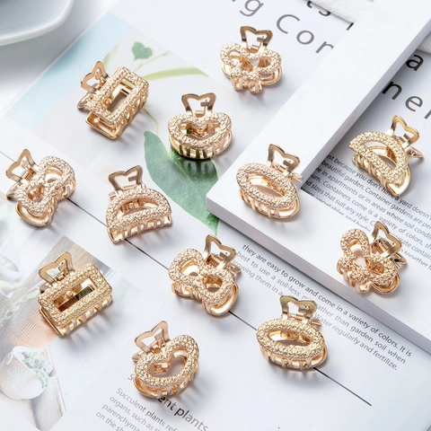 Women Mini Alloy Hair Claw Clips Gold Silver Plated Assorted Geometric Heart Bowknot Shapes Fashion Hair Accessories Collection