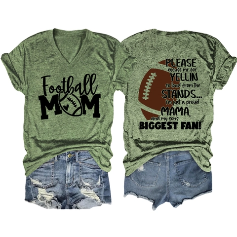 Women's Football Mom V-Neck T-Shirt Casual Short Sleeve Summer Graphic Tee Comfortable Cotton Blend Athleisure Sports Top