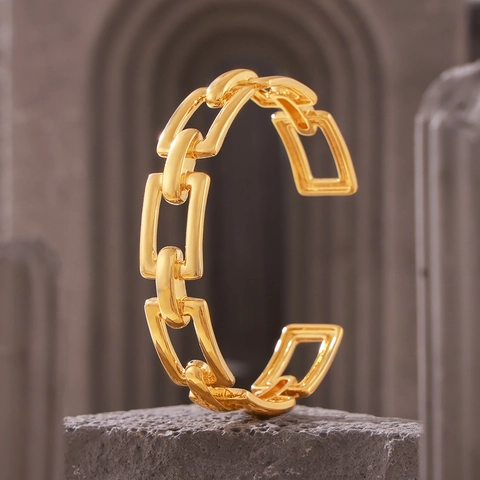 Geometrische Holle Ketting Open Armband 18K Verguld Roestvrij Staal Minimalistische C-Vormige Manchet Voor Dames