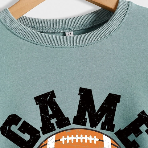 Sweatshirt Décontracté en Mélange de Coton pour Femmes Col Rond Manches Longues Imprimé Football Game Day Pull Sportif