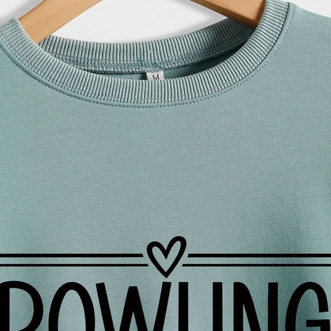 Sweat-Shirt Femme Et Short En Jean Pull Col Rond Manches Longues Mélange De Coton Bowling Mom Lettre Coeur Imprimé Tenue Décontractée