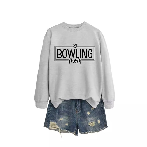 Sweat-Shirt Femme Et Short En Jean Pull Col Rond Manches Longues Mélange De Coton Bowling Mom Lettre Coeur Imprimé Tenue Décontractée