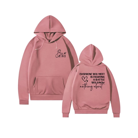 Women Casual Cotton Blend Oversized Hoodie Be Kind Letter Print Heart Graphic Quote Long Sleeve Pullover Sweatshirt Daily Top