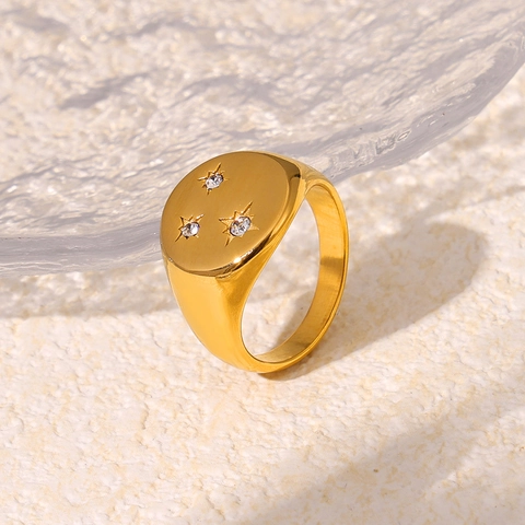 Anillo de Sello de Estrella de Acero Inoxidable Minimalista para Mujer Chapado en Oro de 18K con Zirconia Incrustada Joyería Vintage
