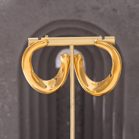 Irregular U Shape Hoop Earrings Titanium Steel 18K Gold Plated Chunky Thick Minimalist Trendy For Women