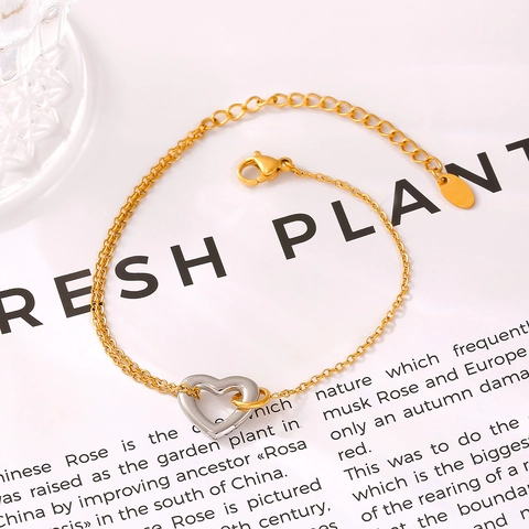 Collar Pulsera De Acero Inoxidable Con Corazón Hueco Minimalista Francés Para Mujer Chapado En Oro Dieciocho Quilates Elegante