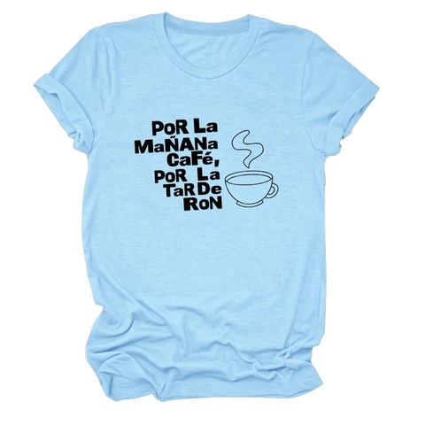 Damen T-Shirt Baumwollmischung Rundhals Kurzarm Spanischer Slogan Kaffee Druck Lässig Locker Sommer Oberteil