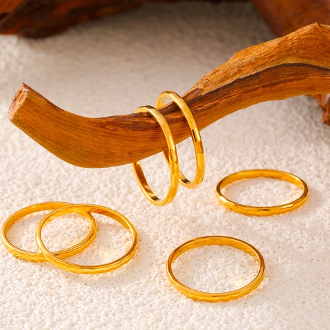 Minimalistische Gladde Gepolijste Bandring Van Titaniumstaal 18K Verguld Vintage INS Stijl Mode Sieraden Voor Vrouwen