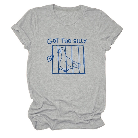 Women T-Shirt Cotton Blend Short Sleeve Round Neck Graphic Print Funny Slogan Got Too Silly Loose Casual Summer Top