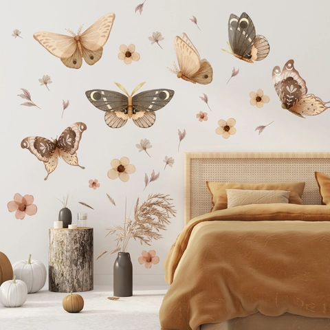 Vintage Watercolor Butterfly And Floral Wall Stickers PVC Removable Art Decal For Living Room Bedroom Home Wall Decoration