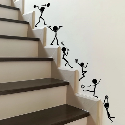 Kreative Strichmännchen Sport Wandaufkleber PVC Selbstklebende Silhouetten Dekore Für Treppen Wohnzimmer Modernes Hausdekor