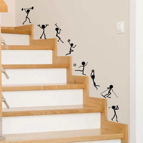 Kreative Strichmännchen Sport Wandaufkleber PVC Selbstklebende Silhouetten Dekore Für Treppen Wohnzimmer Modernes Hausdekor
