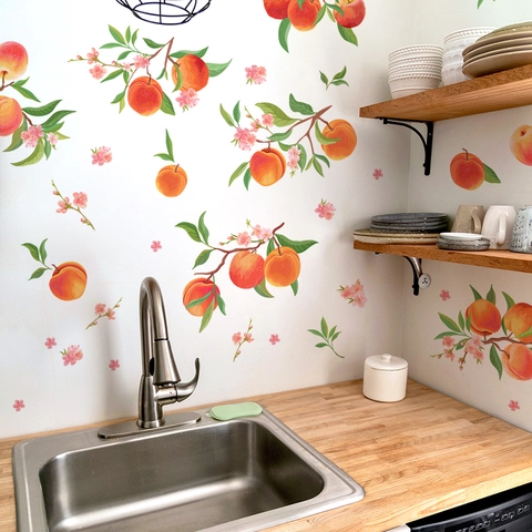Adesivi Murali Pesca Fiore PVC Autoadesivo DIY Cucina Camera Da Letto Decorazione Acquerello Murales Decalcomanie