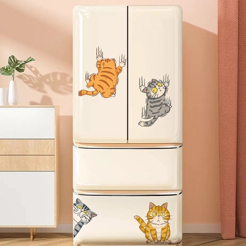 Stickers Muraux Chat Dessin Animé 3D PVC Imperméable Stickers Pour Réfrigérateur Pour Cuisine Chambre Décoration Décalcomanies Chat