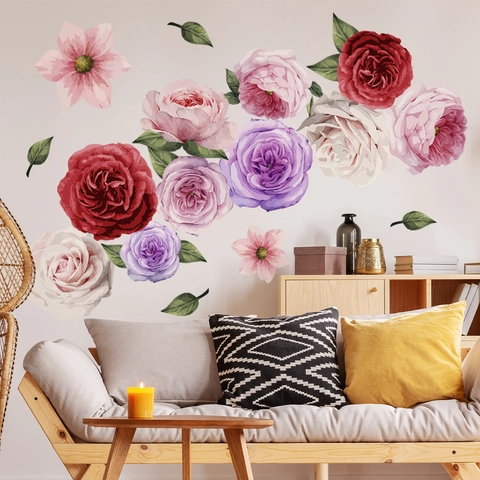 Vinilos De Pared Nórdicos Grandes Flores Rosa Peonía Papel Sin Pegamento Calcomanía Floral Para Sala De Estar Dormitorio Decoración