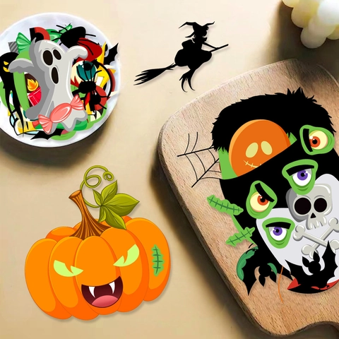 Autocollants Muraux Halloween Cartoon DIY PVC Expressions De Visage Citrouille Fantôme Toile D'Araignée Décoration Maison