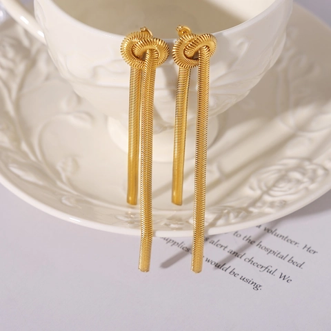 Collana E Orecchini In Acciaio Al Titanio Con Nodo Catena A Serpente Nappa Lunga Gioielli Di Moda Per Donna Stile Ins Oro
