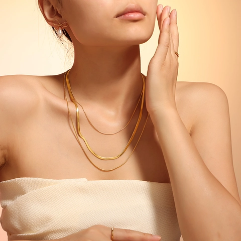 Layered Necklace Titanium Steel Herringbone Flat Snake Chain Choker Punk Jewelry For Women