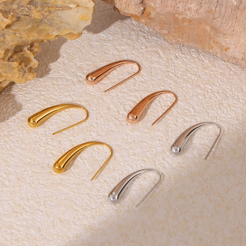 Pendientes de Gancho de Gota de Agua Minimalistas de Estilo Francés Para Mujer Chapados en Oro 18K Acero de Titanio Joyería Regalo