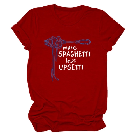 Maglietta Donna More Spaghetti Less Upsetti Grafica Tee Misto Cotone Maniche Corte Girocollo Top Casual Estivo