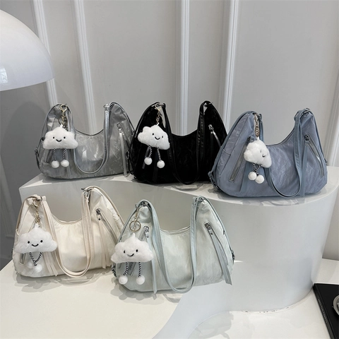Borsa a Spalla Increspata da Donna Grande Capacità Tote alla Moda Multiuso Zaino Con Simpatico Ciondolo a Nuvola Borsa Streetwear