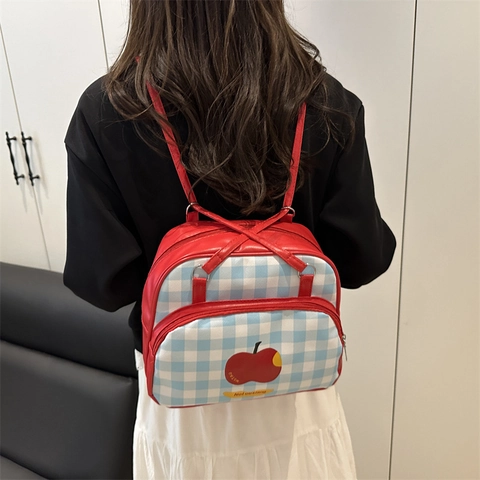 Borsa Tracolla Gingham Pelle PU Stampa Mela Rossa Forma Cuscino Borsa Mano Spalla Moda Casuale Per Donne