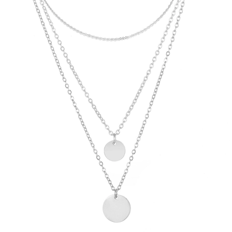 Collana a Strati in Acciaio Inossidabile 316L Pendente Tondo Minimalista Oro Argento Oro Rosa Collane per Donna Festa Gioielli