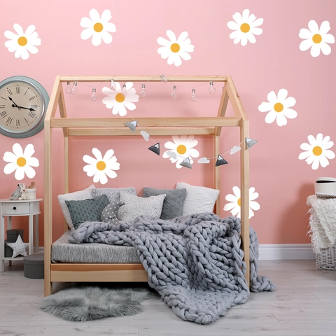 Fresh White Daisy Wall Stickers Glue Free Self Adhesive PVC Flower Wall Decals For Nursery Living Room Home Wall Decoration