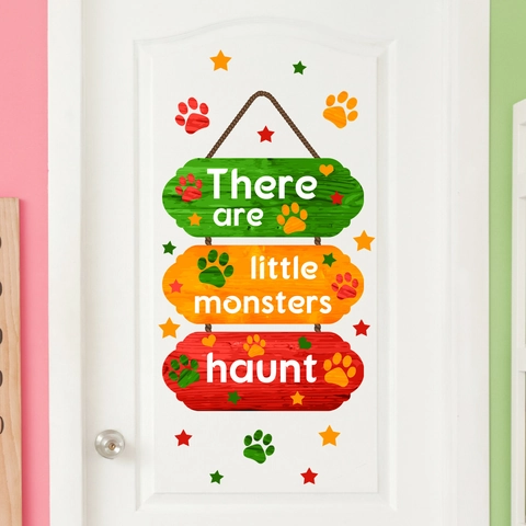 Halloween Little Monster Haunt Wall Sticker PVC Decorative Door Sticker For Kids Room Bedroom Home Decor Festive Wall Decals
